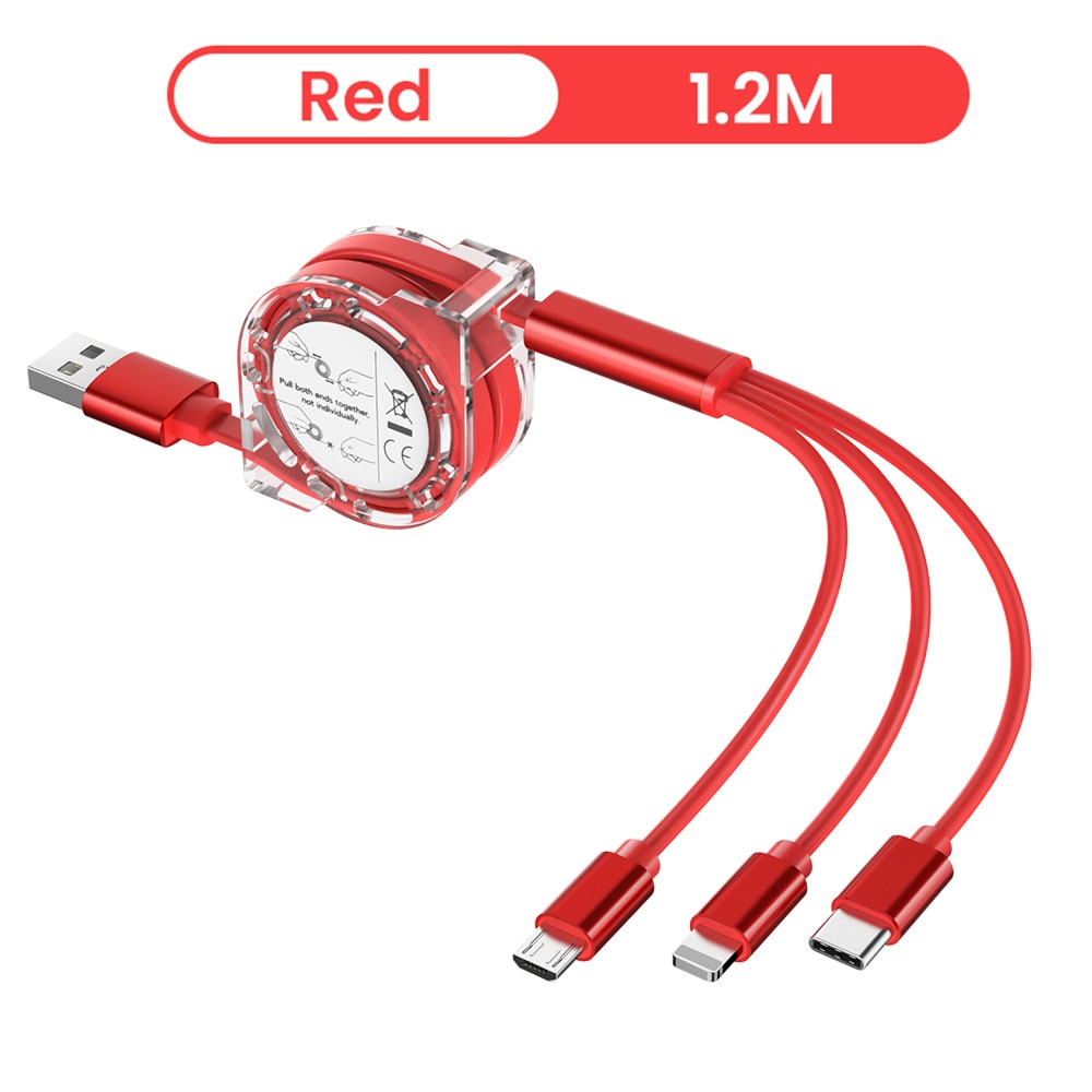 3 In 1 USB Charging Cable for iPhone, Samsung and More 1.2 meter
