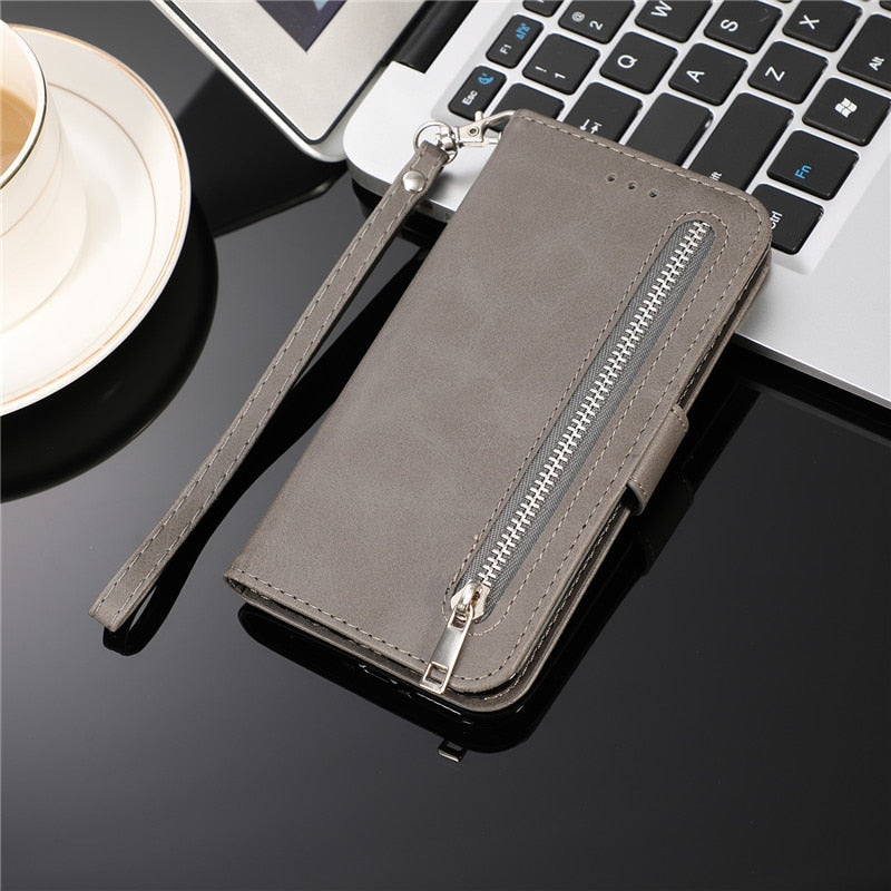 iPhone 13 Series Luxury Leather Zipper Flip Wallet Case