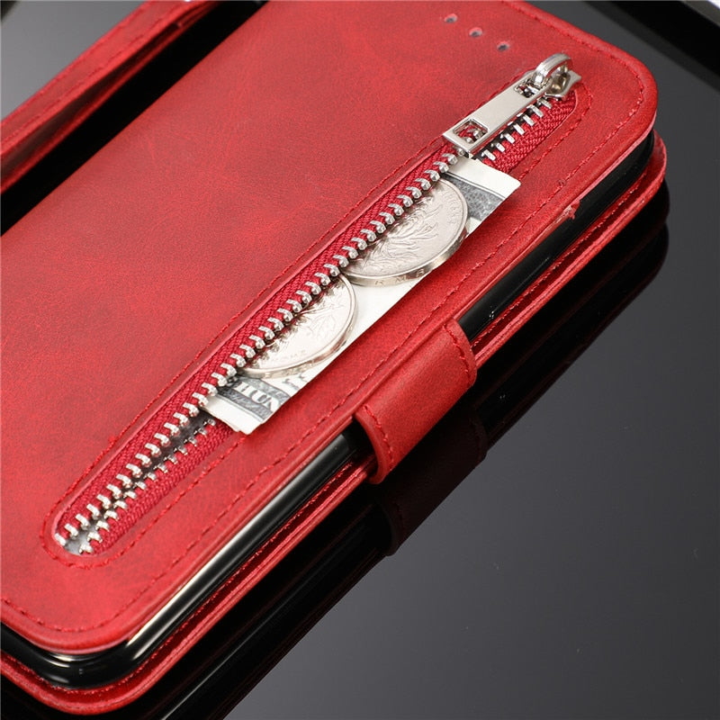 iPhone 12 Series Luxury Leather Zipper Flip Wallet Case