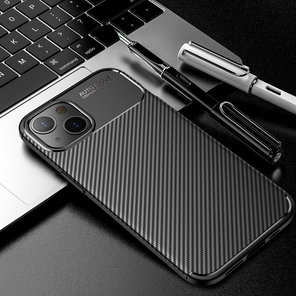 iPhone 12 Series Shockproof Soft Silicone Carbon Fiber Phone Case
