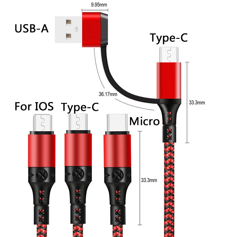 5 In 1 Fast Charging Cable for iPhone, Samsung and MicroUSB