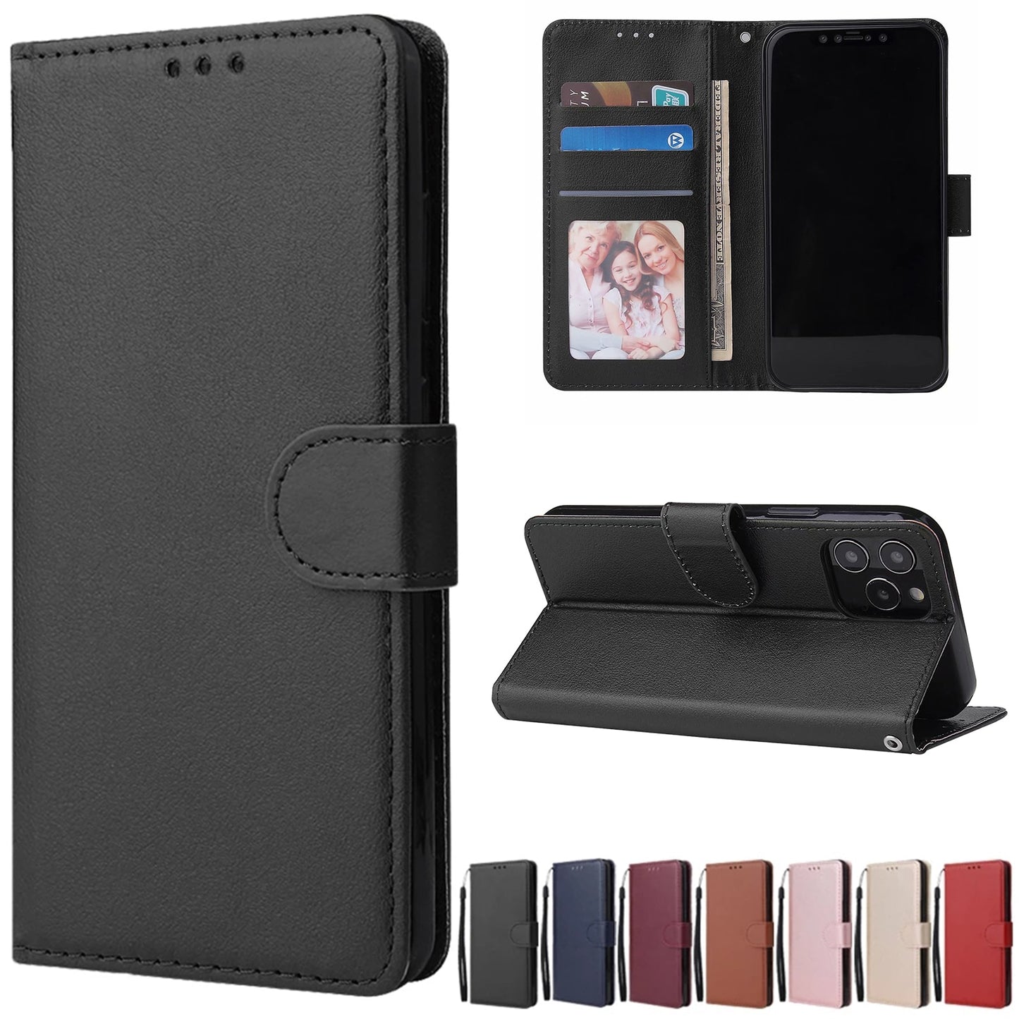 iPhone Wallet Cardholder Leather Case (Black, Blue, Rosegold, Gold)