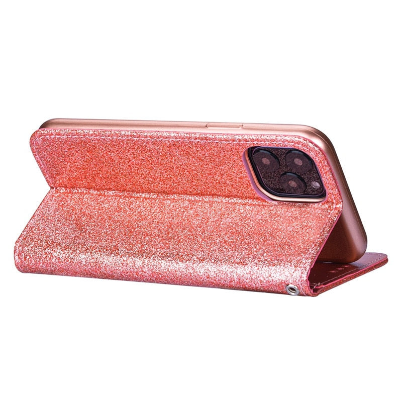 iPhone X Series Glitter Leather Zipper Wallet Case