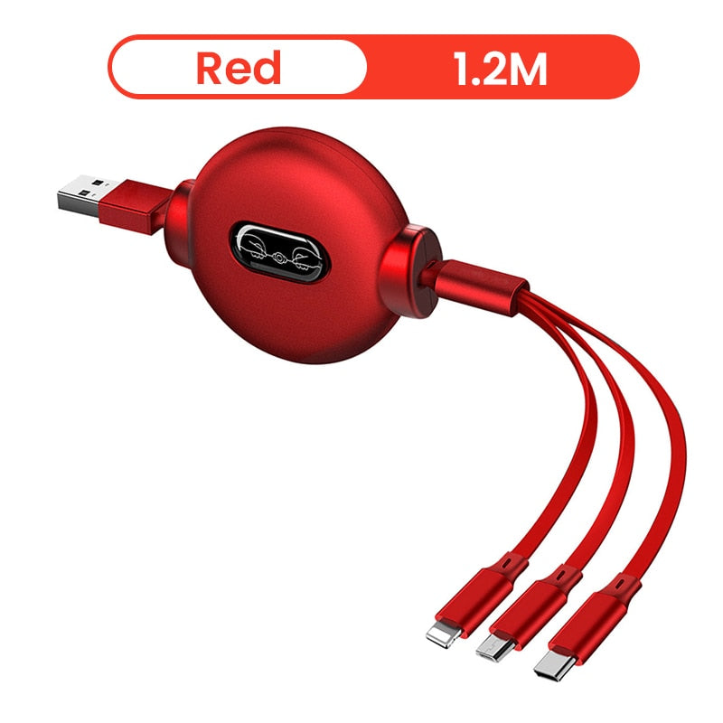 3 In 1 USB Charging Cable for iPhone, Samsung and More 1.2 meter