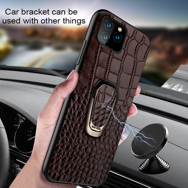 iPhone 11 Series Genuine Leather Phone Case with Magnetic Bracket