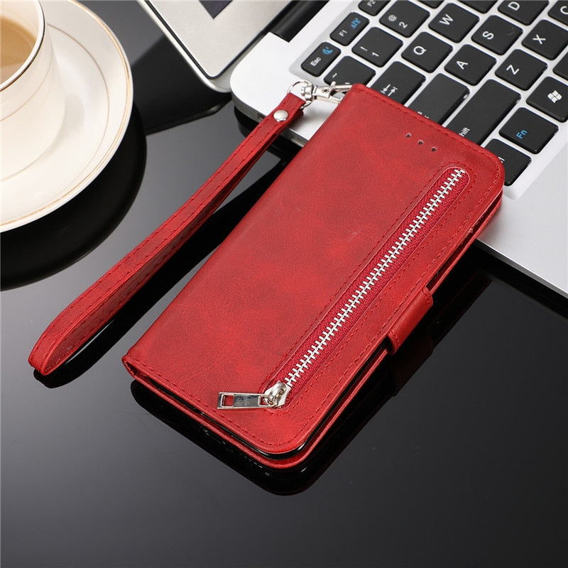 iPhone X Series Luxury Leather Zipper Flip Wallet Case
