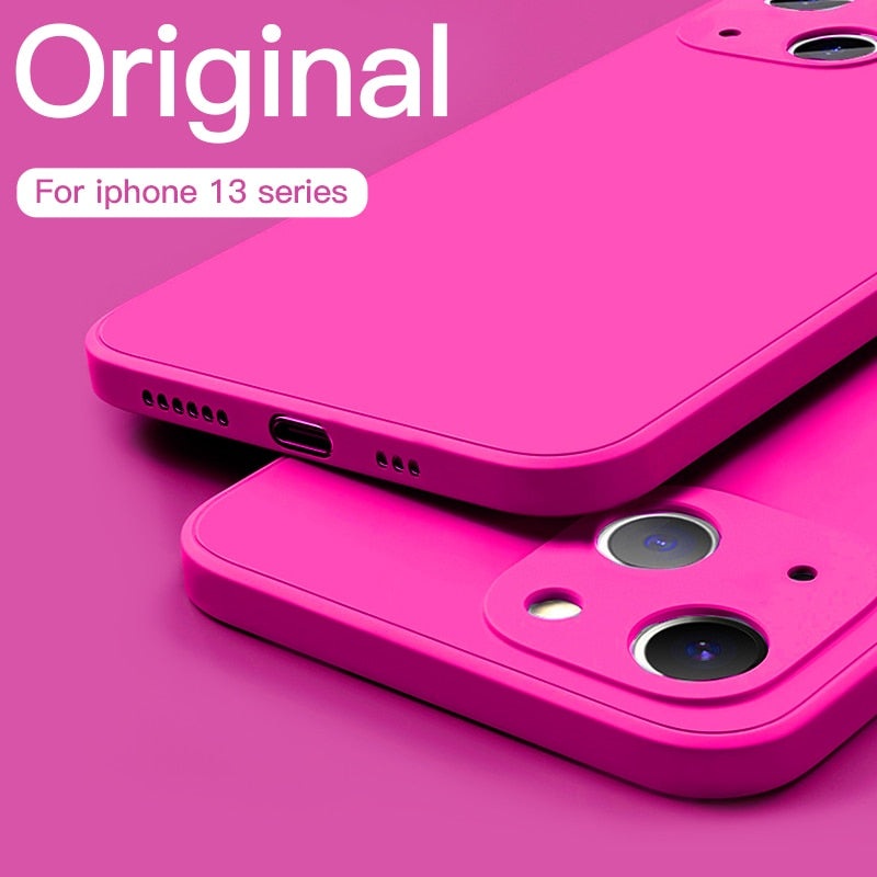iPhone Square Liquid Silicone Phone Case (Creamy White, Khaki, Pink,Light Blue, Grass Purple, Plum Red)