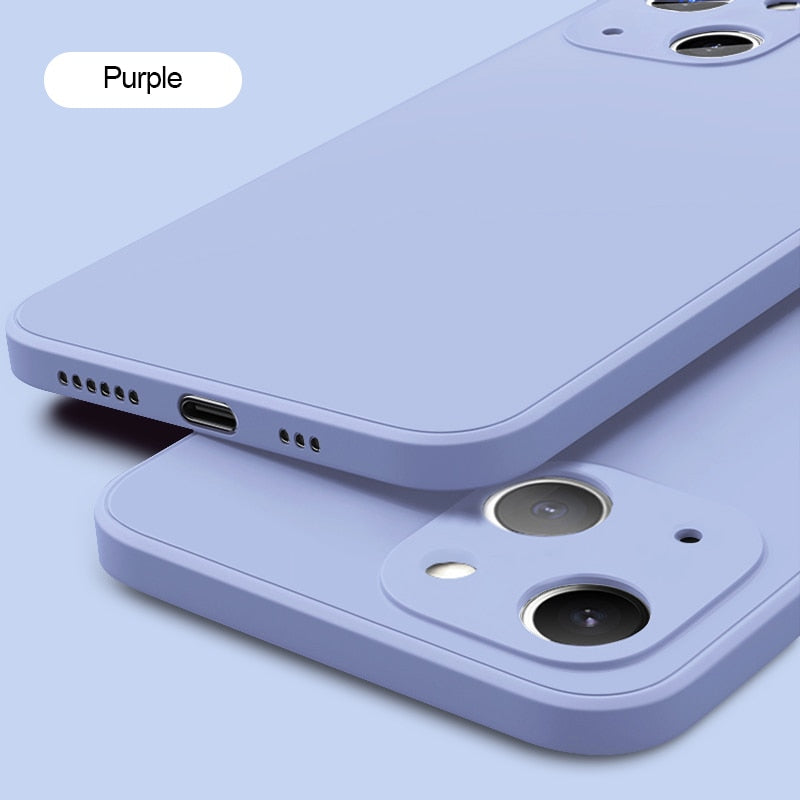 iPhone Square Liquid Silicone Phone Case (Purple, Rose Pink, Blue, Space Grey, Dark Green, White)