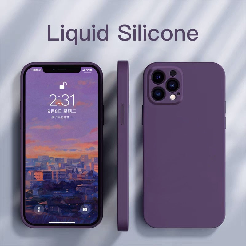 iPhone Square Liquid Silicone Phone Case (Creamy White, Khaki, Pink,Light Blue, Grass Purple, Plum Red)