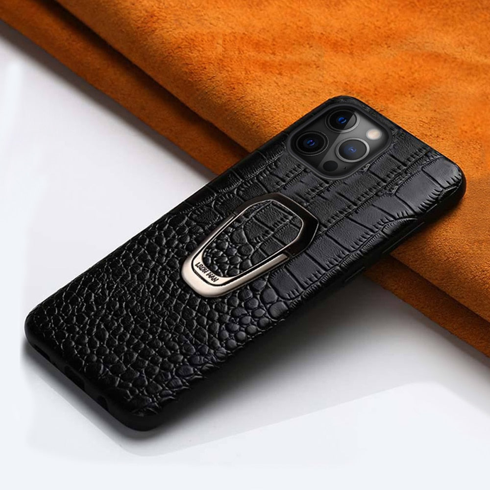 iPhone 11 Series Genuine Leather Phone Case with Magnetic Bracket
